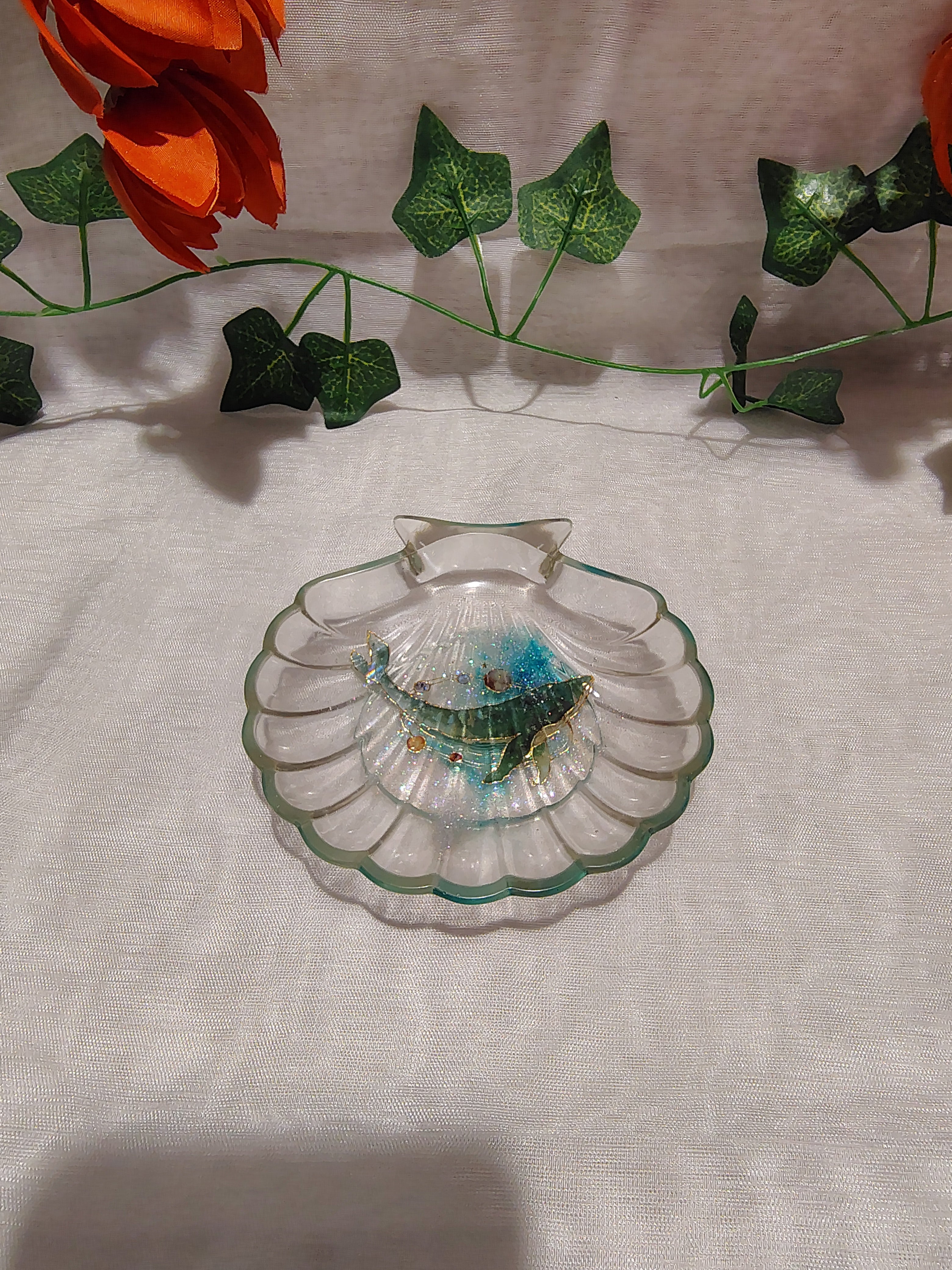 Vide-Poche / Porte-Savon en Résine Époxy Fait Main – Objet Décoratif Artisanal Coquillage