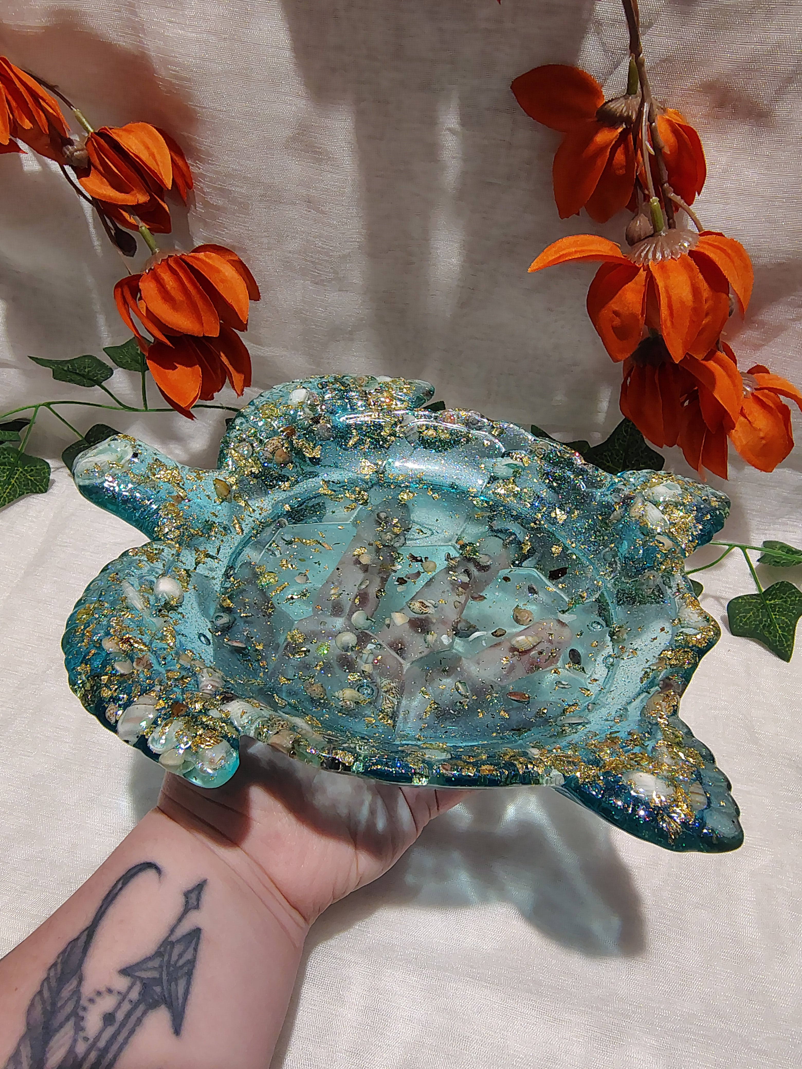 Vide-poche / Porte-savon tortue en résine époxy fait main – Objet décoratif artisanal