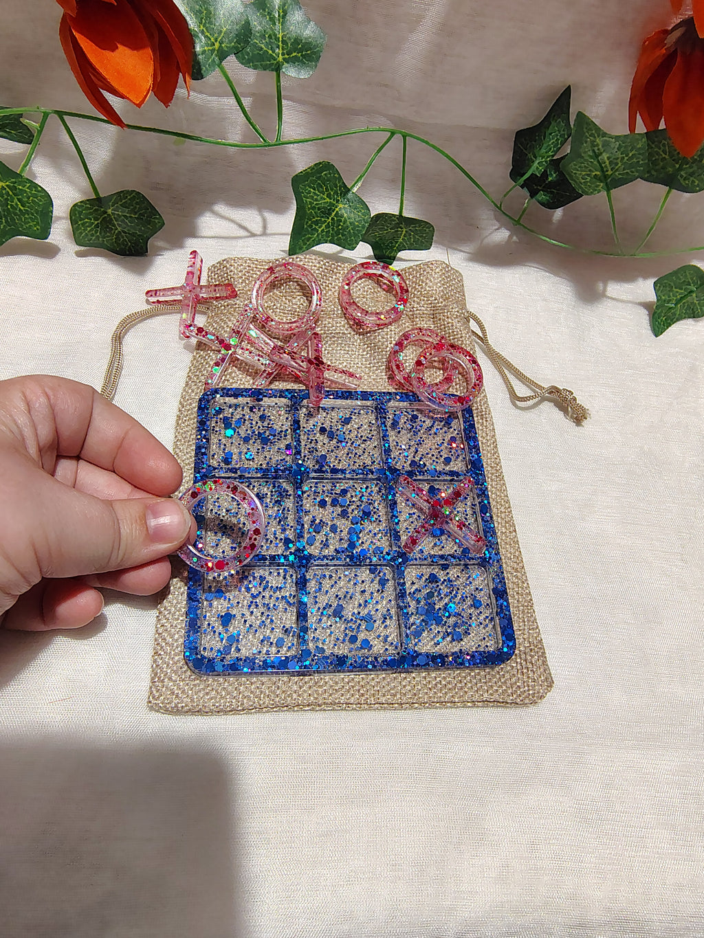 Jeu de Morpion en résine époxy fait main – Jeu décoratif et artisanal