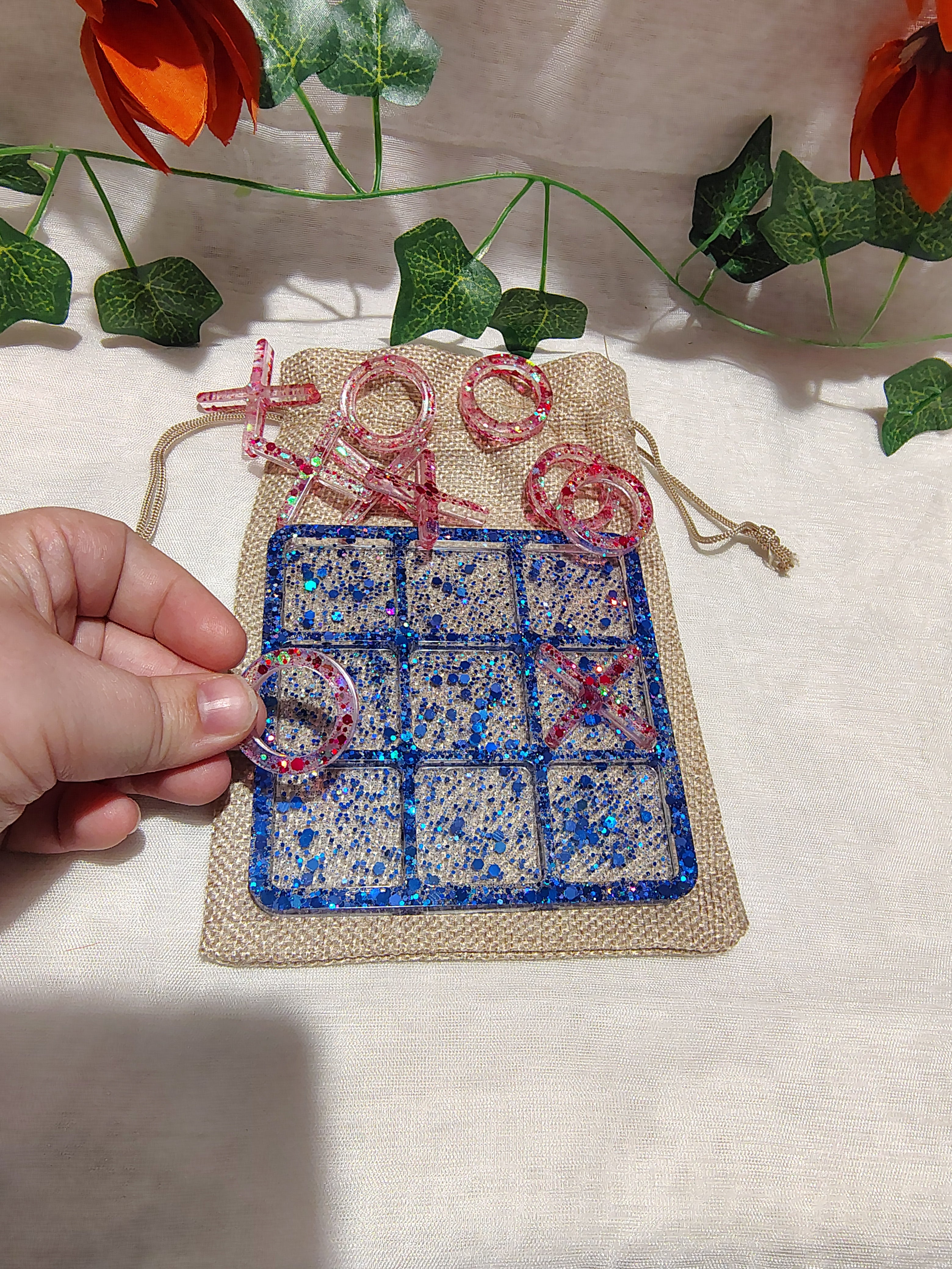 Jeu de Morpion en résine époxy fait main – Jeu décoratif et artisanal