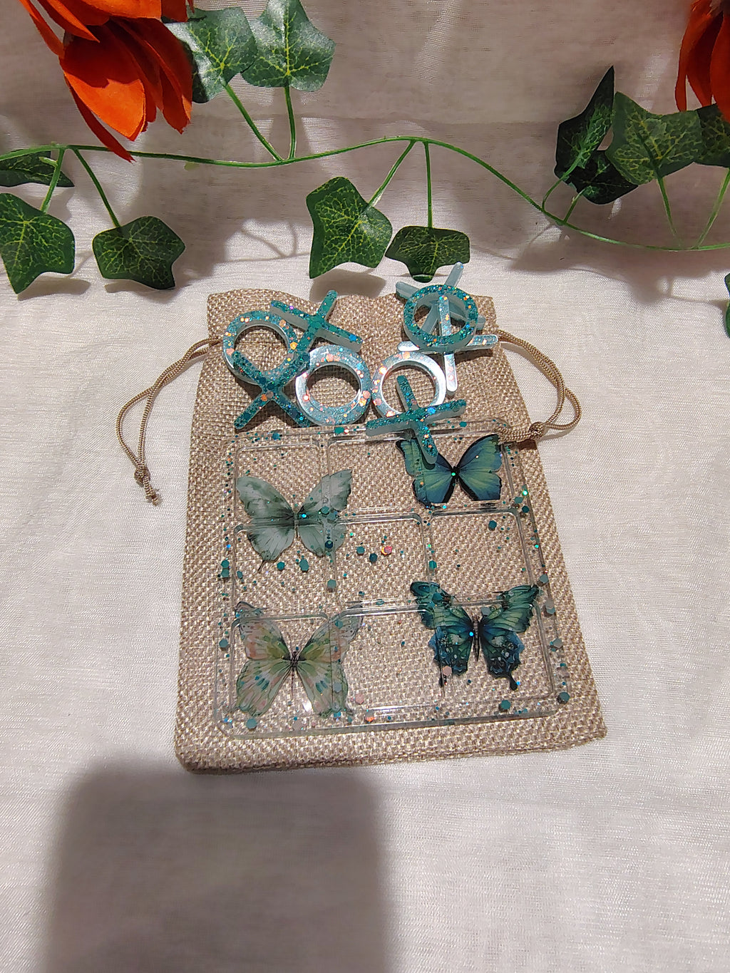 Jeu de Morpion en résine époxy fait main – Jeu décoratif et artisanal