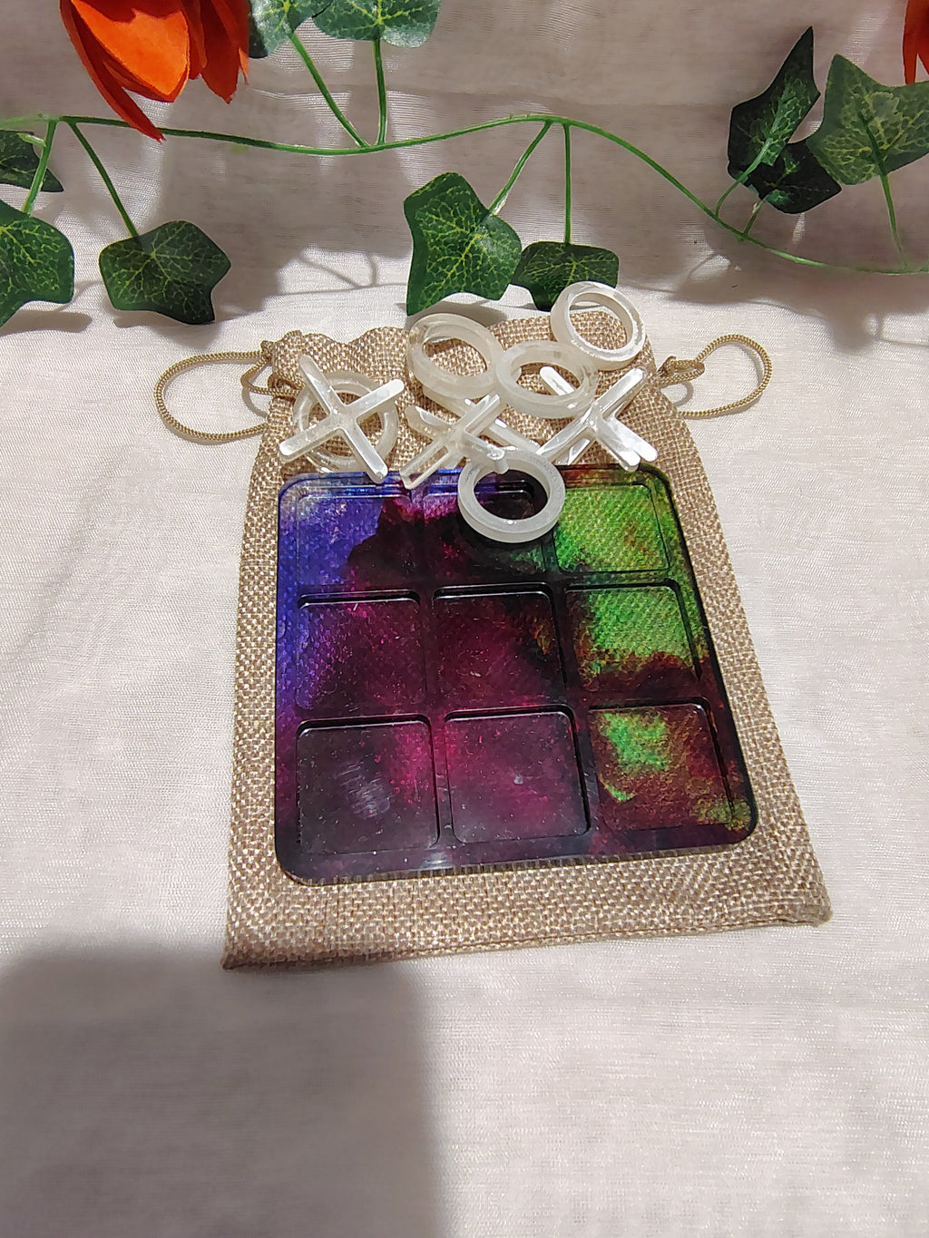 Jeu de Morpion en résine époxy fait main – Jeu décoratif et artisanal