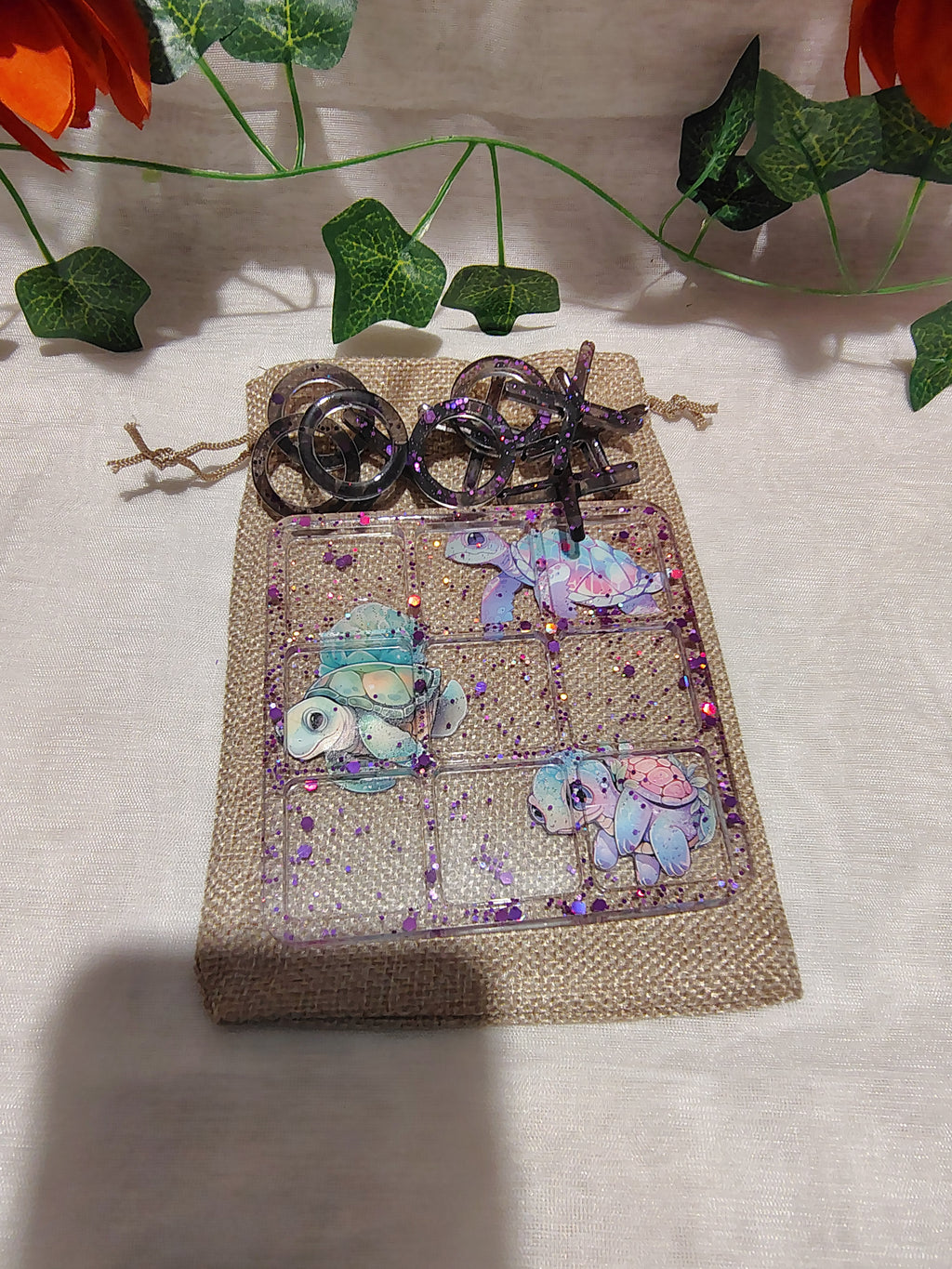 Jeu de Morpion en résine époxy fait main – Jeu décoratif et artisanal