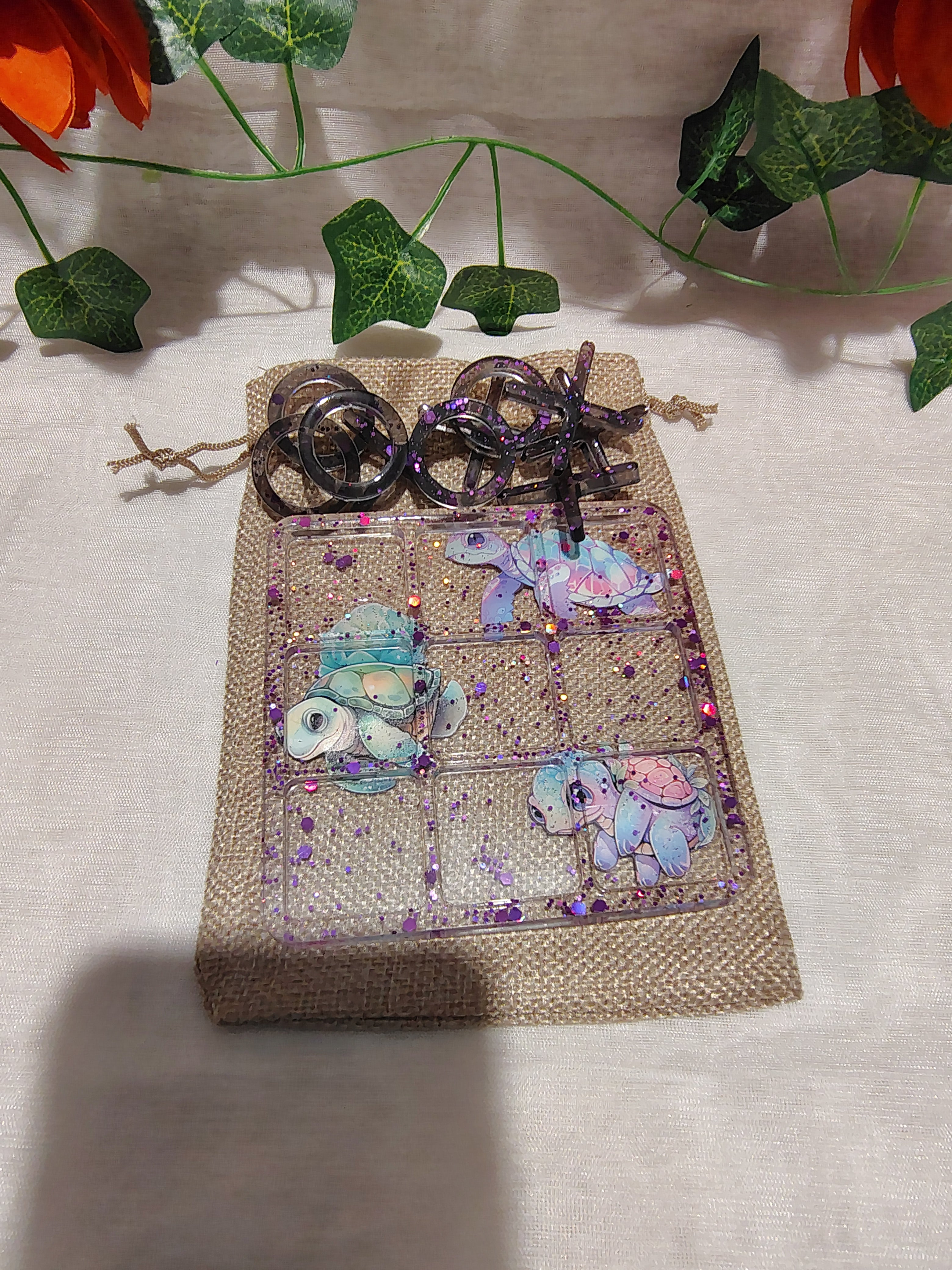 Jeu de Morpion en résine époxy fait main – Jeu décoratif et artisanal