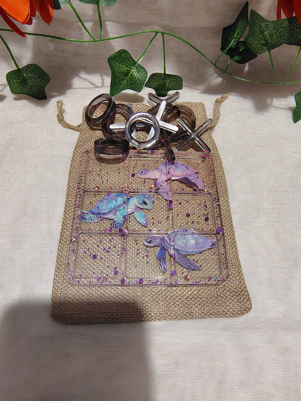 Jeu de Morpion en résine époxy fait main – Jeu décoratif et artisanal