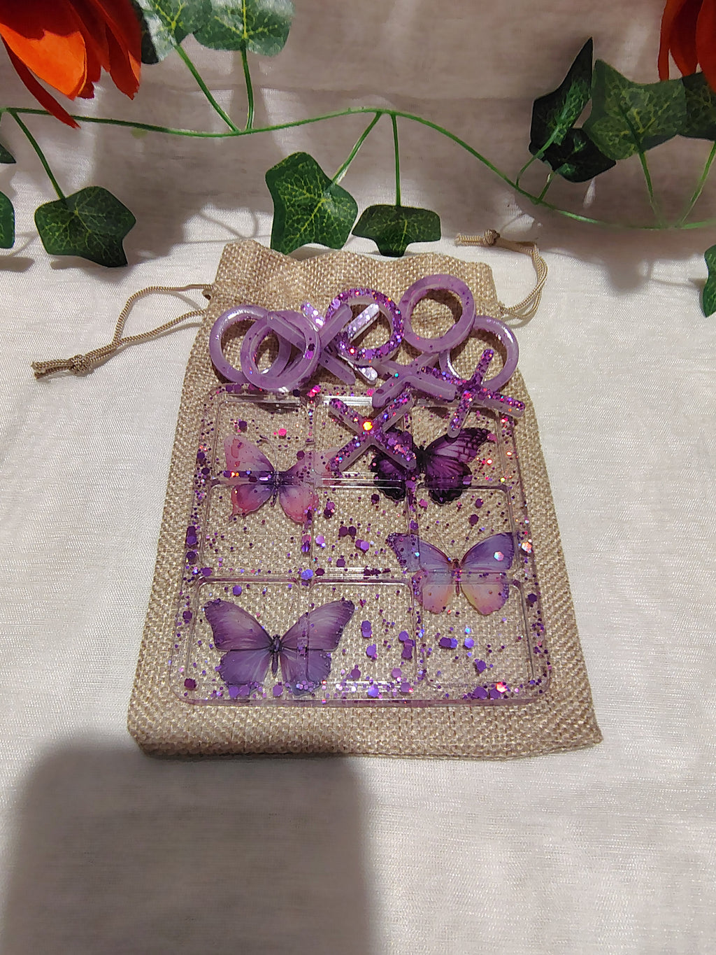 Jeu de Morpion en résine époxy fait main – Jeu décoratif et artisanal