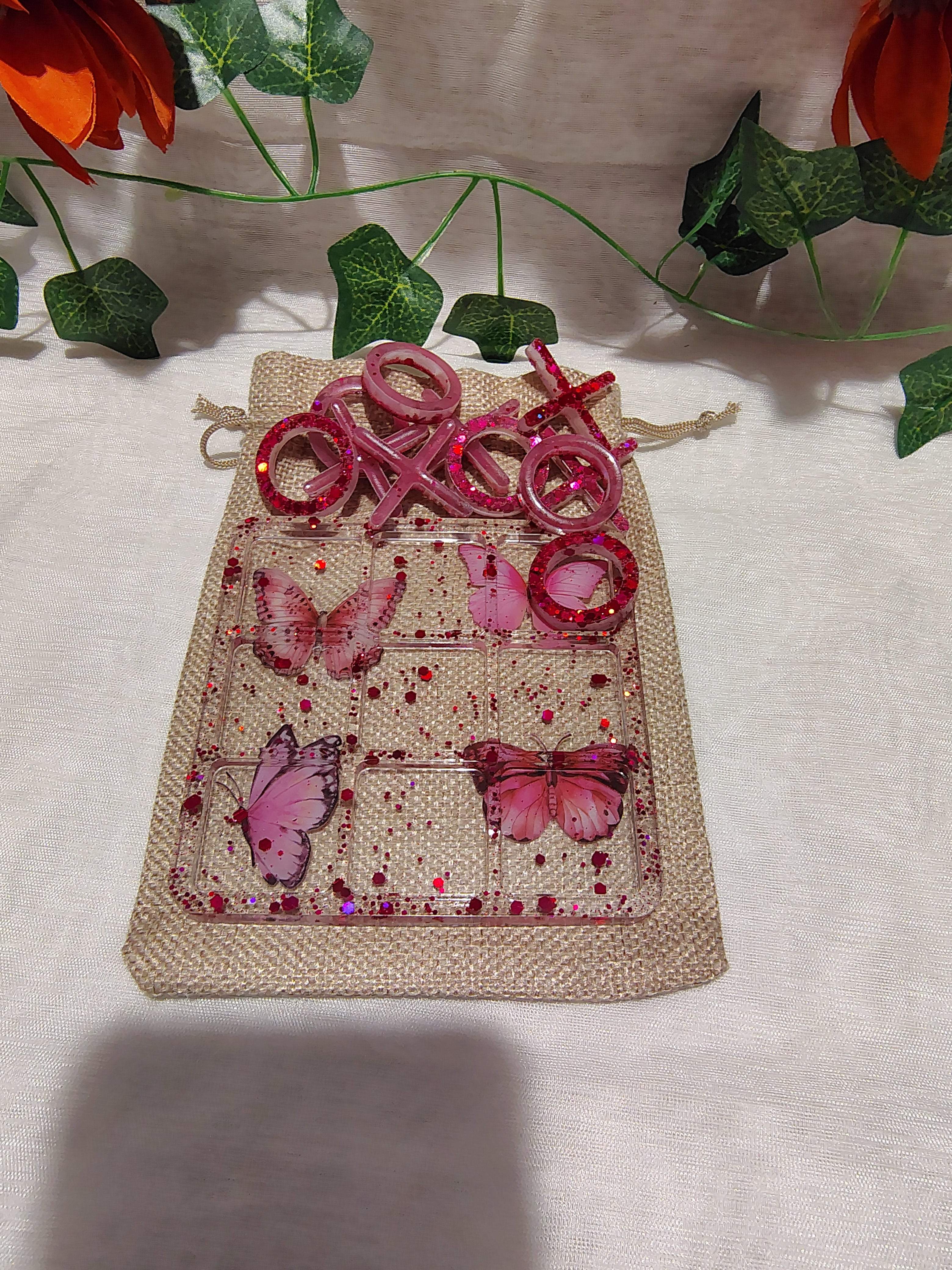 Jeu de Morpion en résine époxy fait main – Jeu décoratif et artisanal