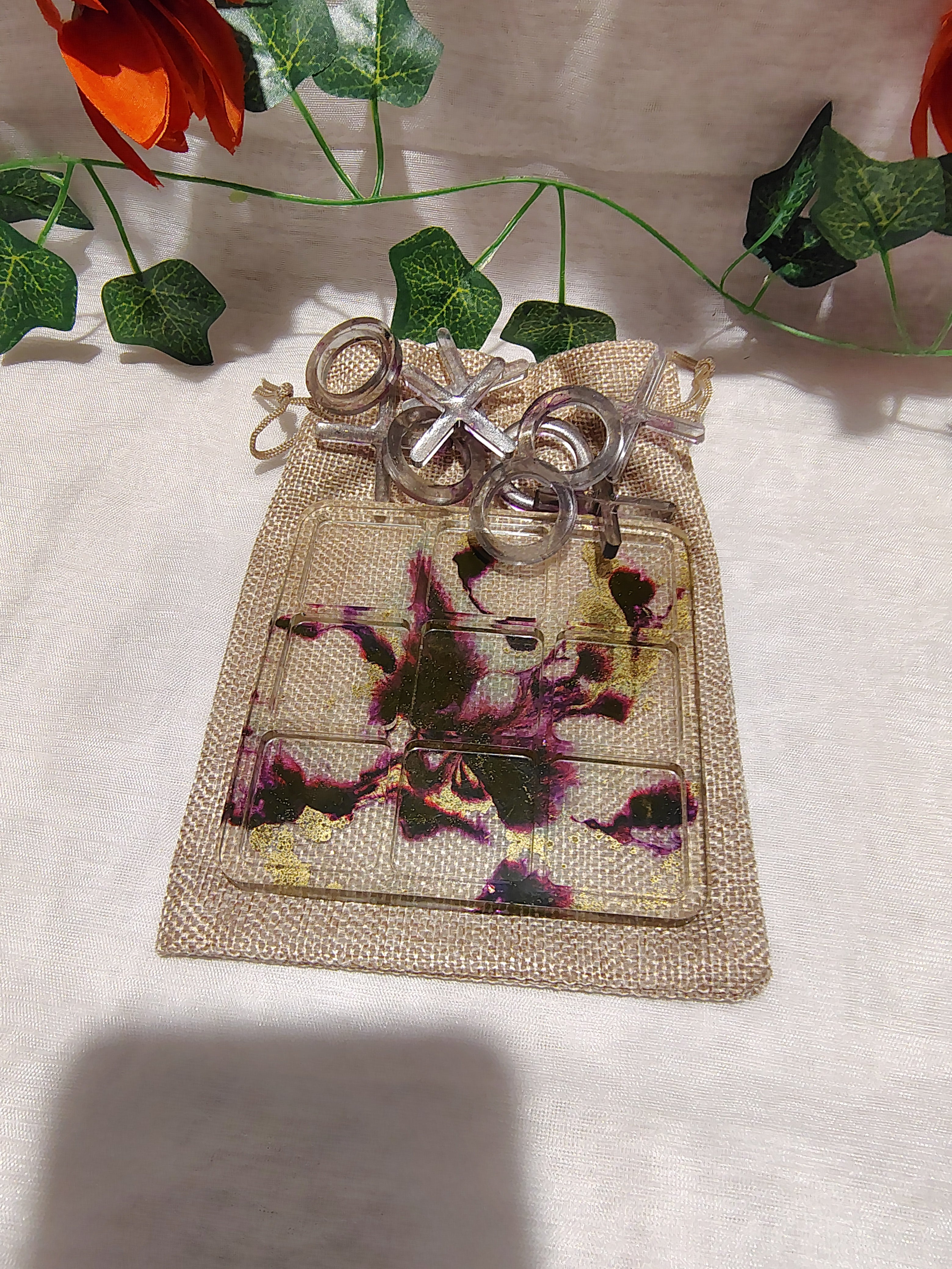 Jeu de Morpion en résine époxy fait main – Jeu décoratif et artisanal