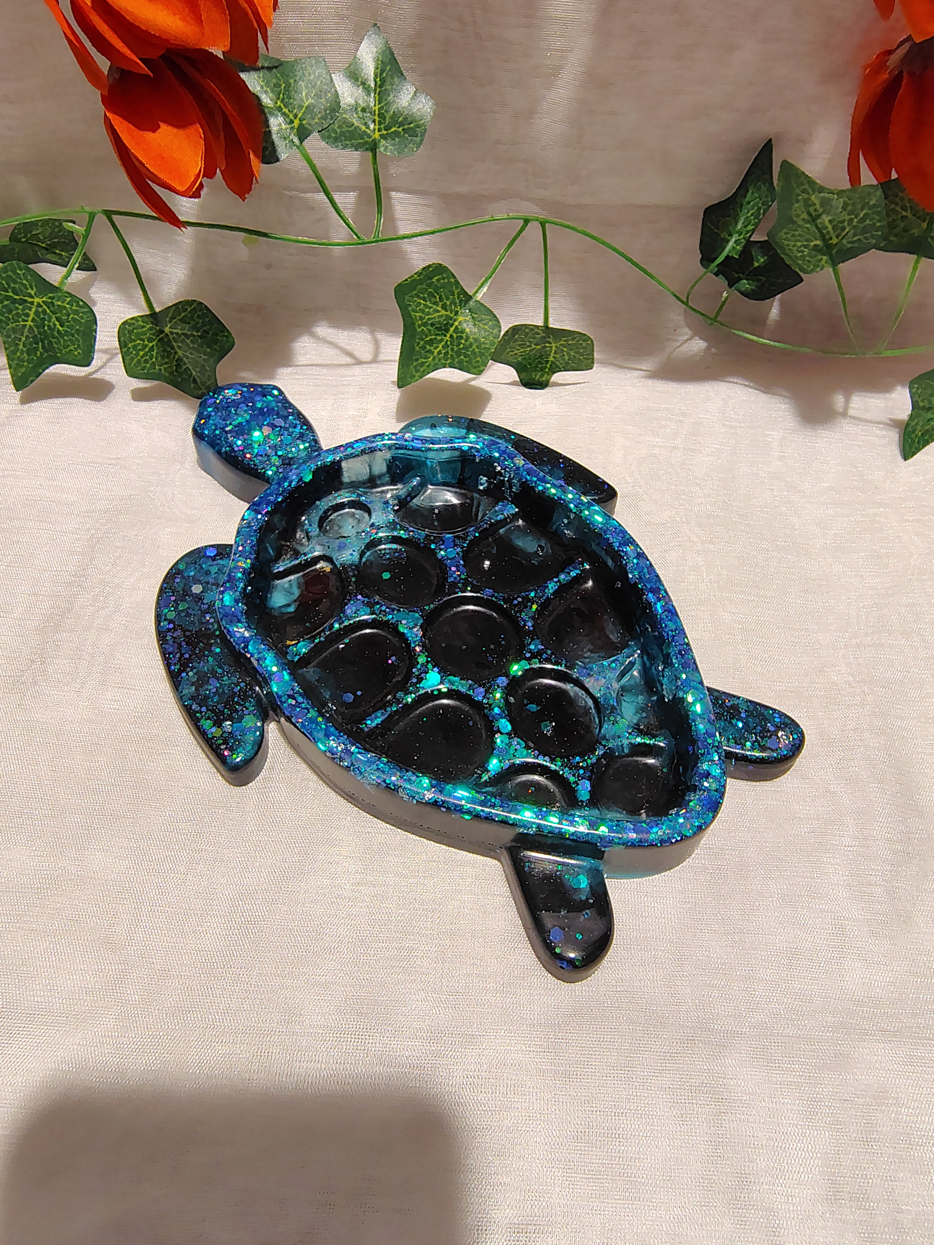 Vide-poche / Porte-savon tortue en résine époxy fait main – Objet décoratif artisanal