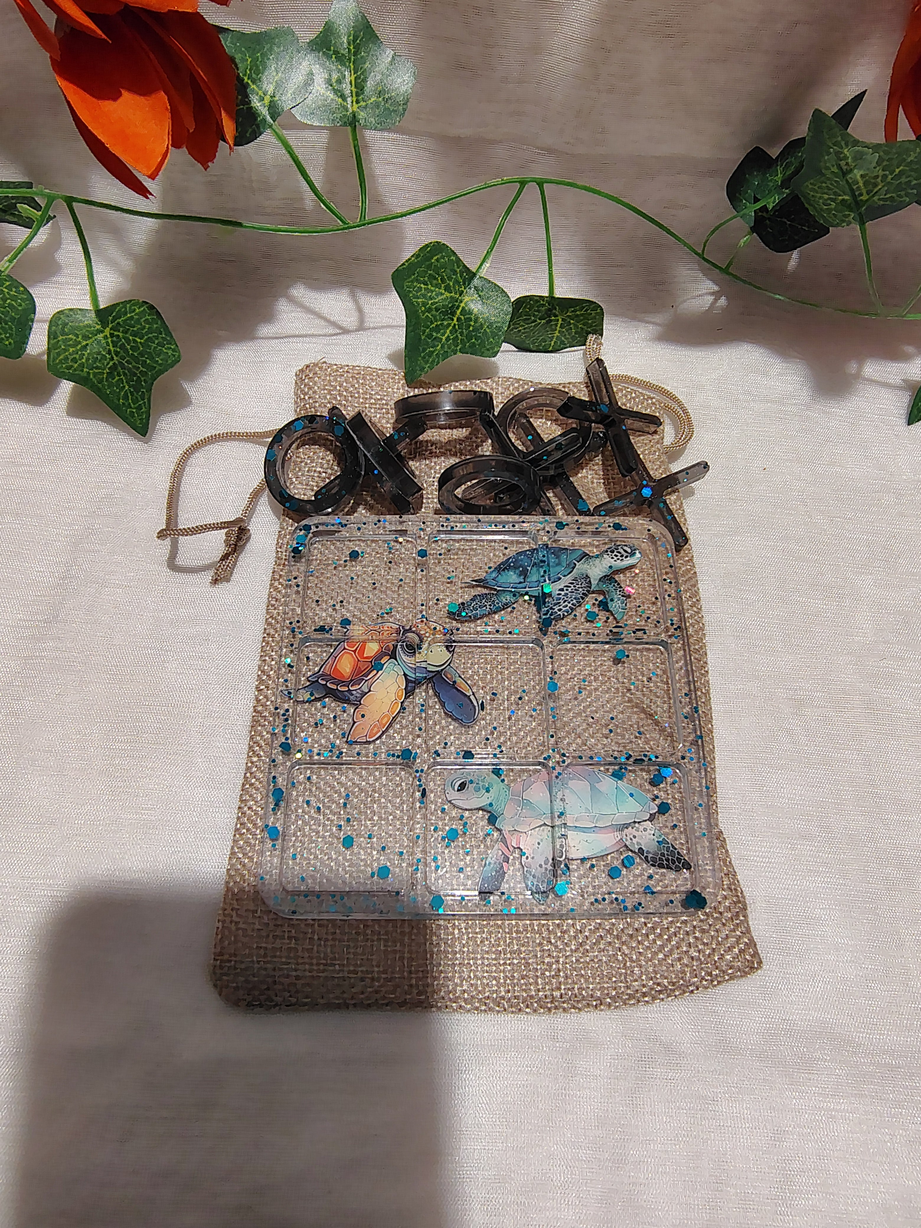 Jeu de Morpion en résine époxy fait main – Jeu décoratif et artisanal