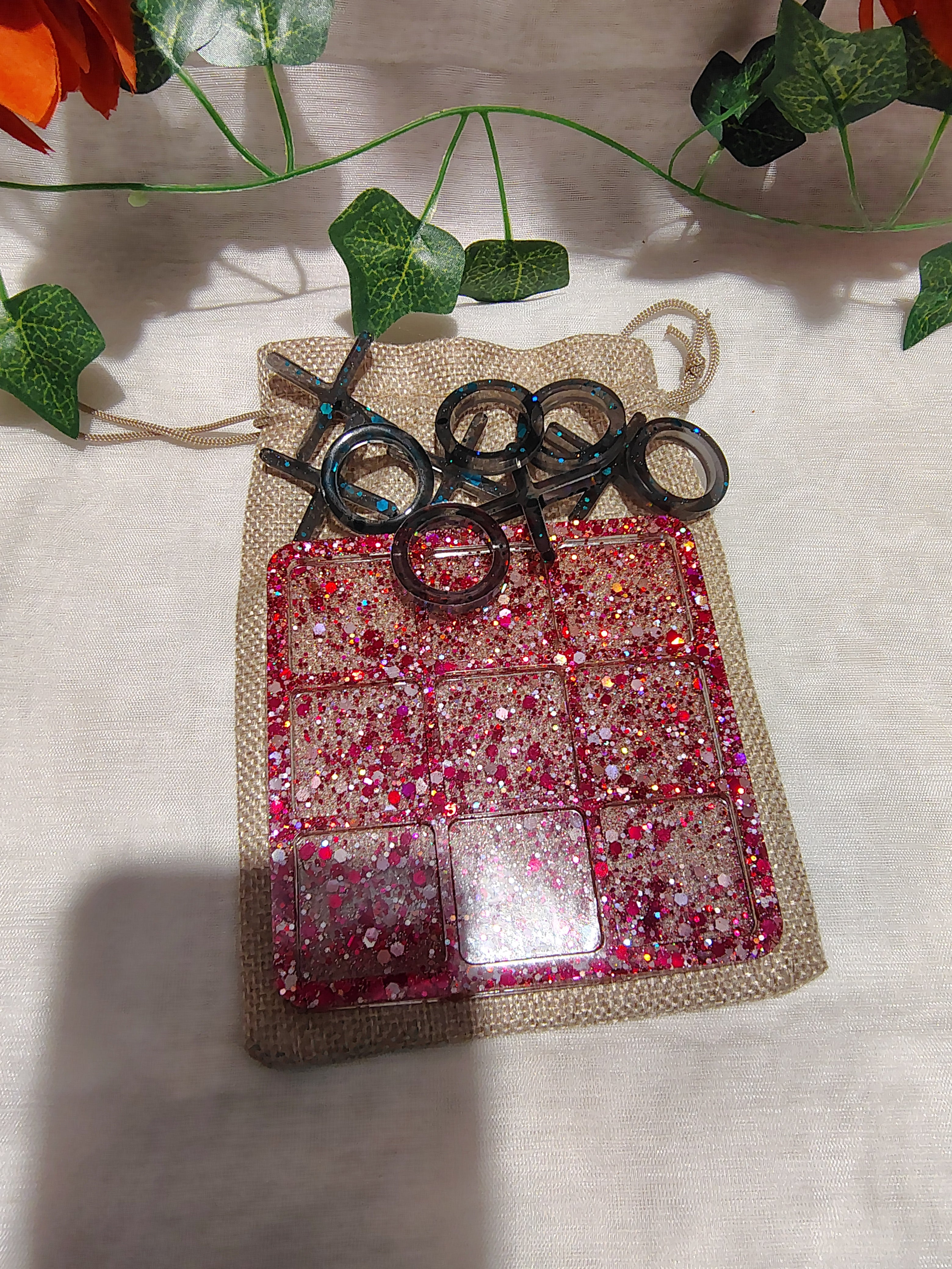 Jeu de Morpion en résine époxy fait main – Jeu décoratif et artisanal