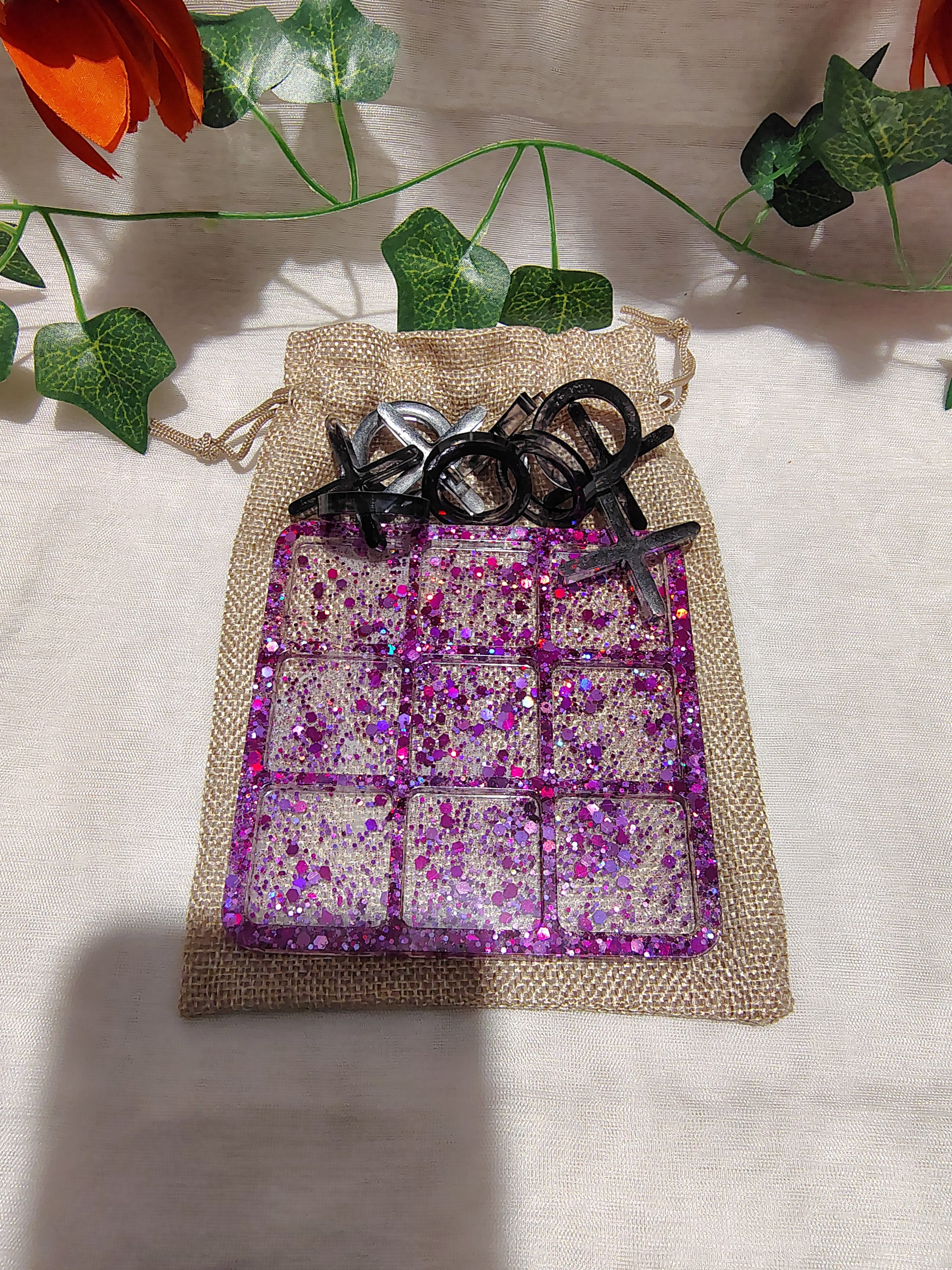 Jeu de Morpion en résine époxy fait main – Jeu décoratif et artisanal