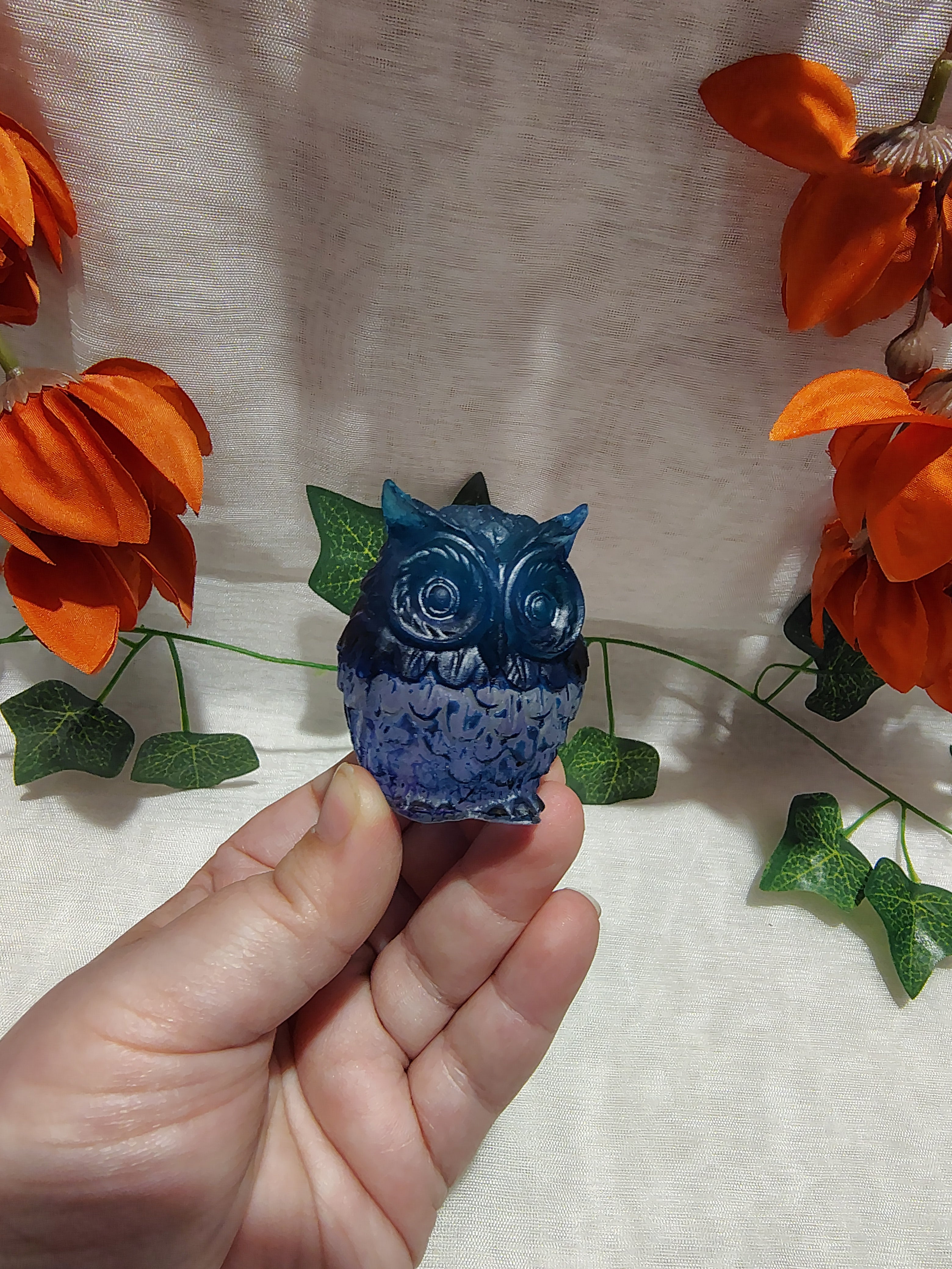 Hibou décoratif en résine époxy fait main – Objet de décoration artisanal