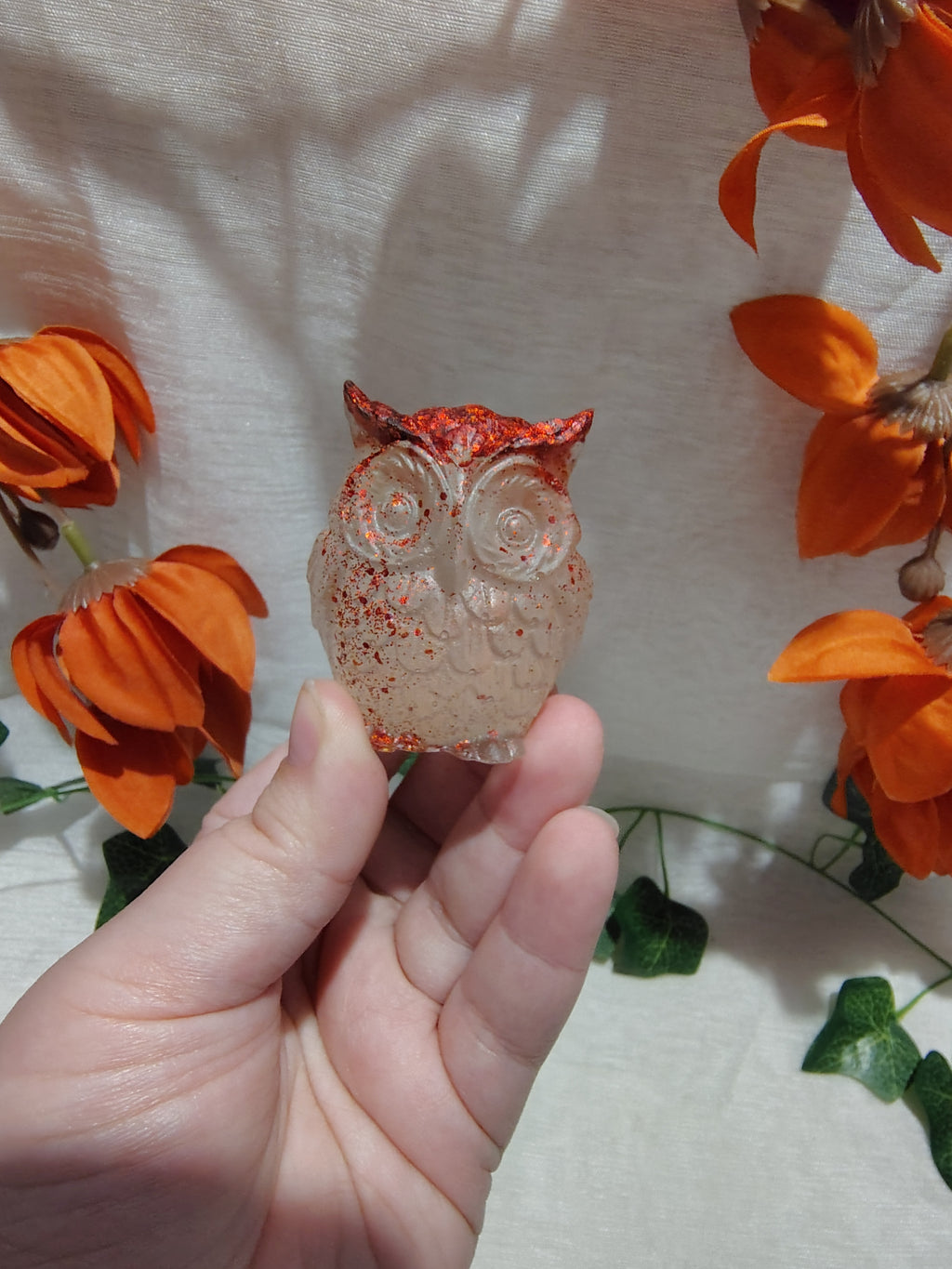 Hibou décoratif en résine époxy fait main – Objet de décoration artisanal
