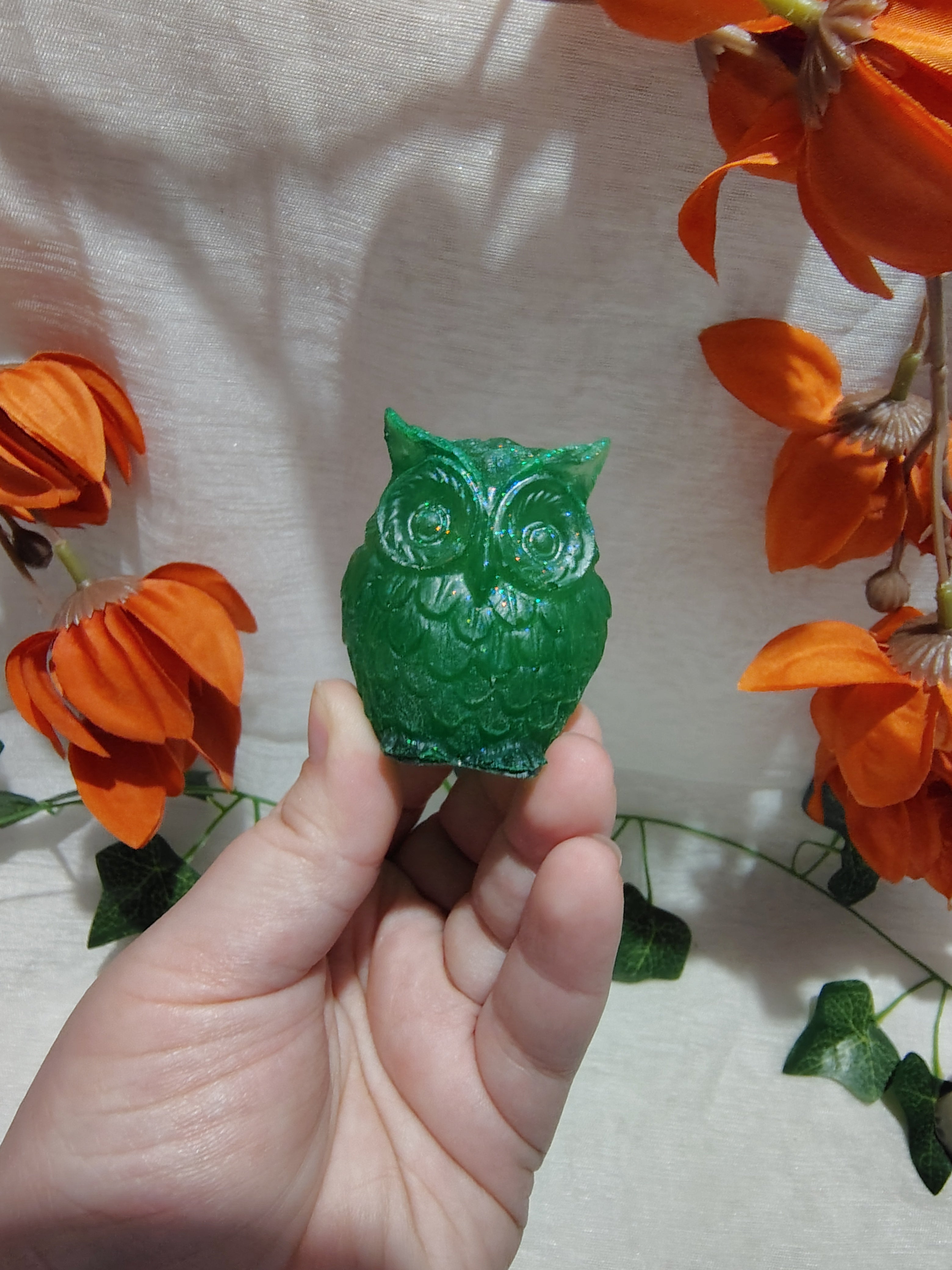 Hibou décoratif en résine époxy fait main – Objet de décoration artisanal