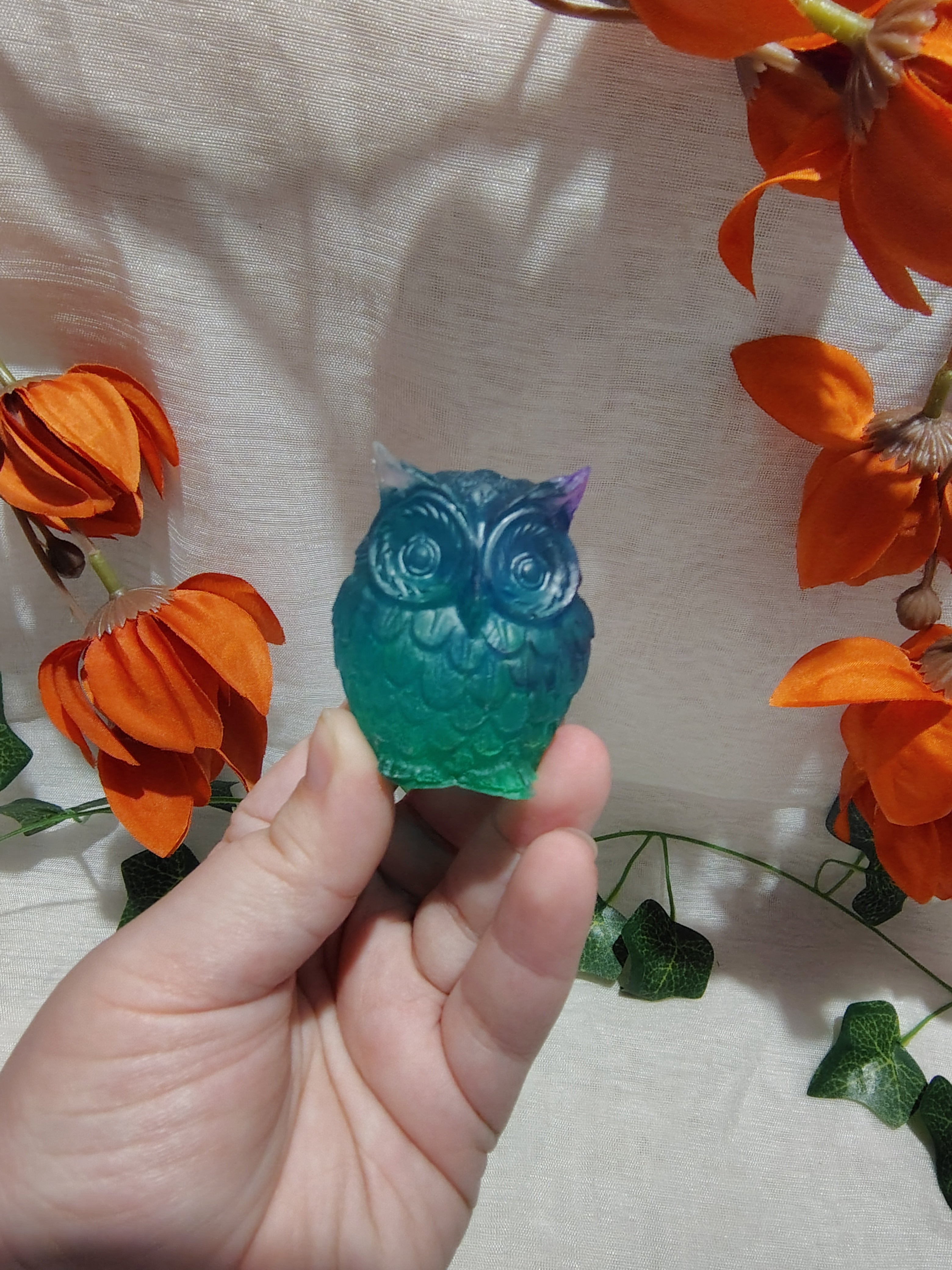 Hibou décoratif en résine époxy fait main – Objet de décoration artisanal