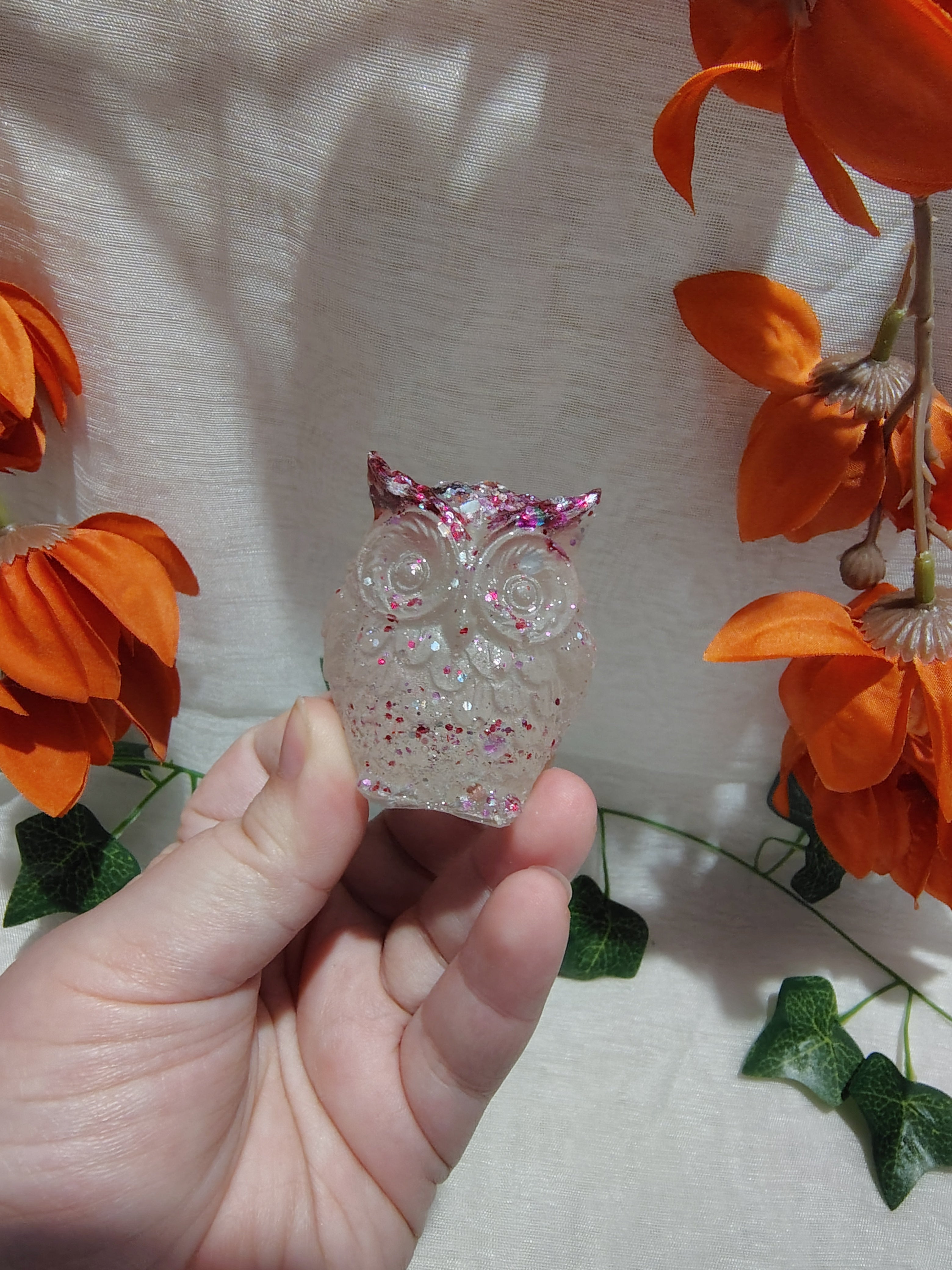 Hibou décoratif en résine époxy fait main – Objet de décoration artisanal