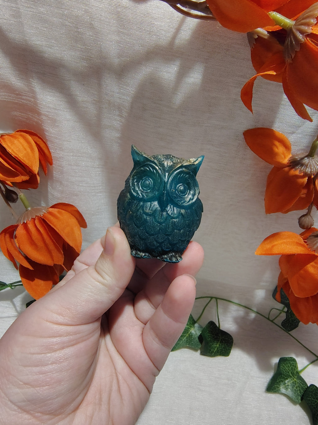 Hibou décoratif en résine époxy fait main – Objet de décoration artisanal