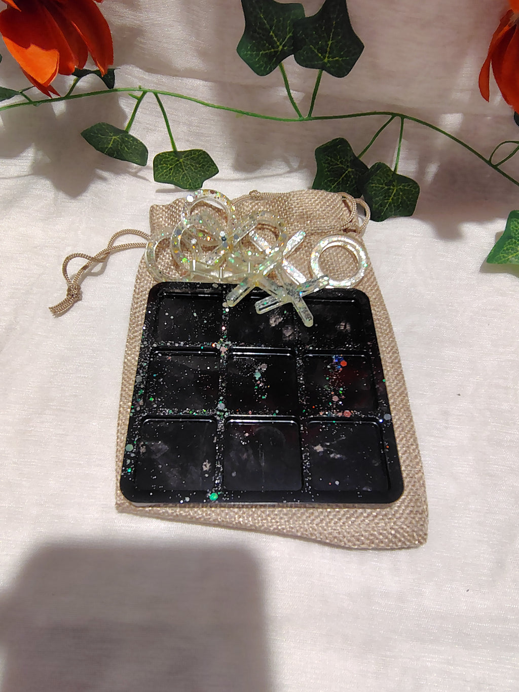 Jeu de Morpion en résine époxy fait main – Jeu décoratif et artisanal