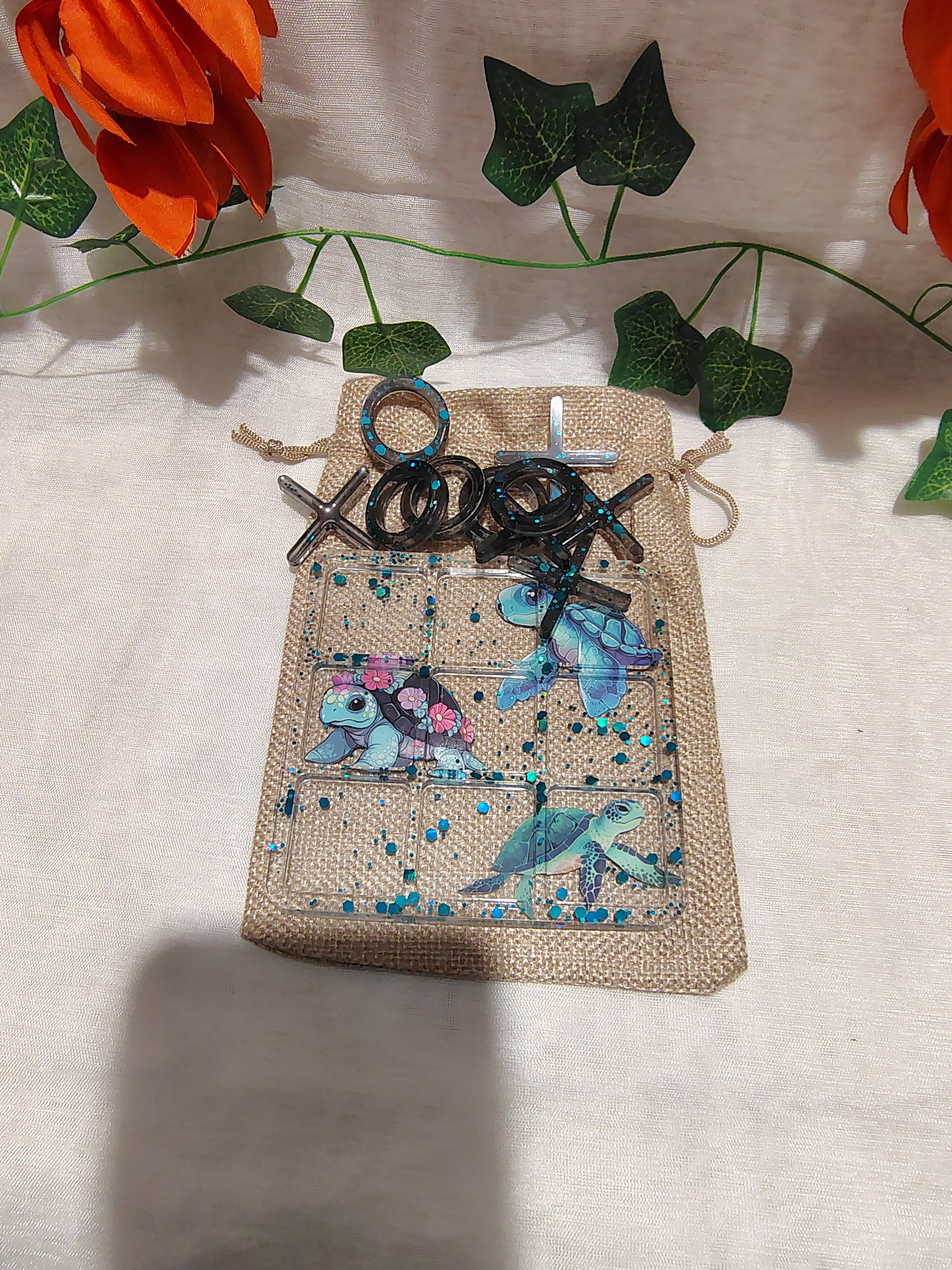 Jeu de Morpion en résine époxy fait main – Jeu décoratif et artisanal