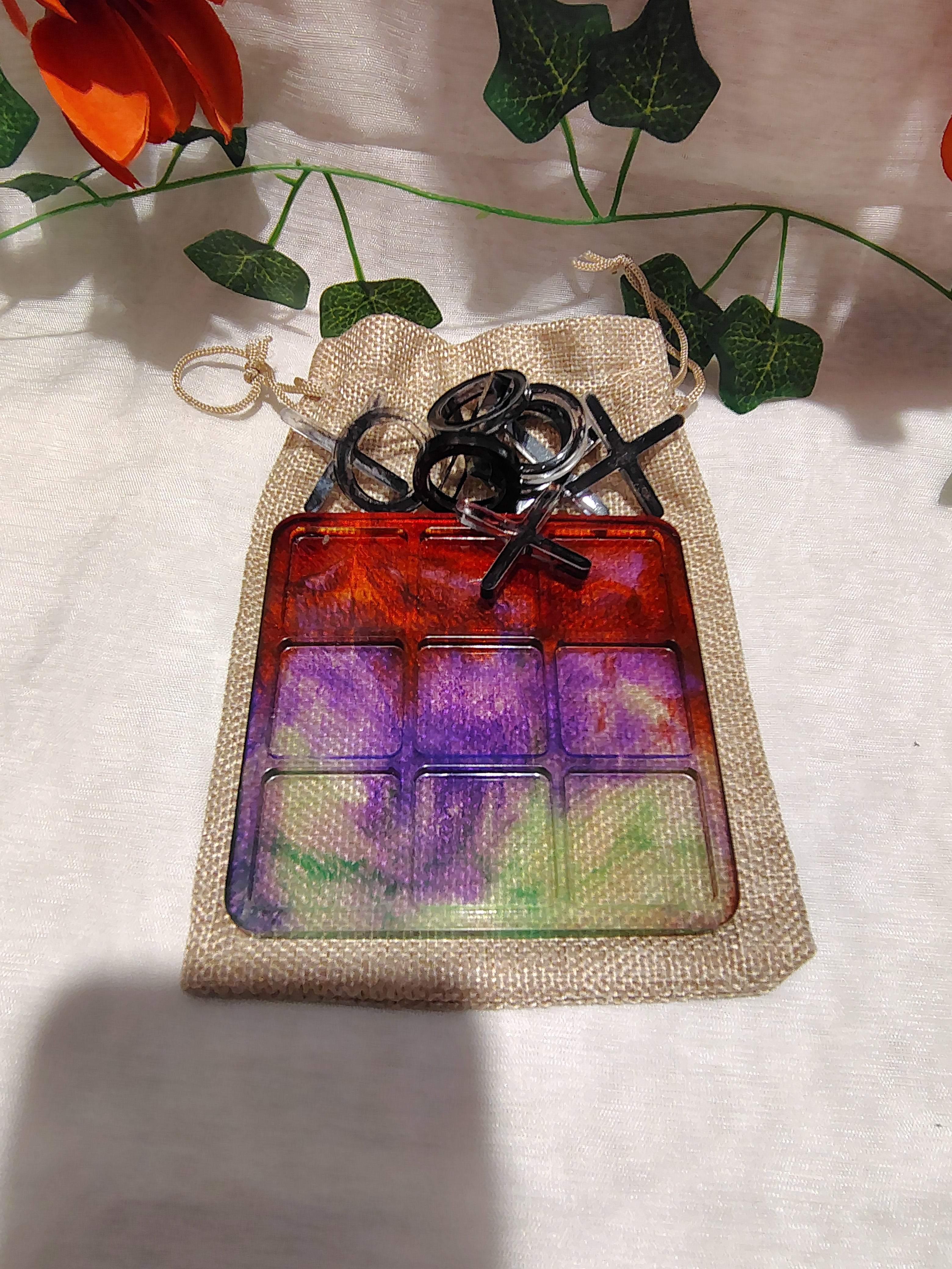 Jeu de Morpion en résine époxy fait main – Jeu décoratif et artisanal