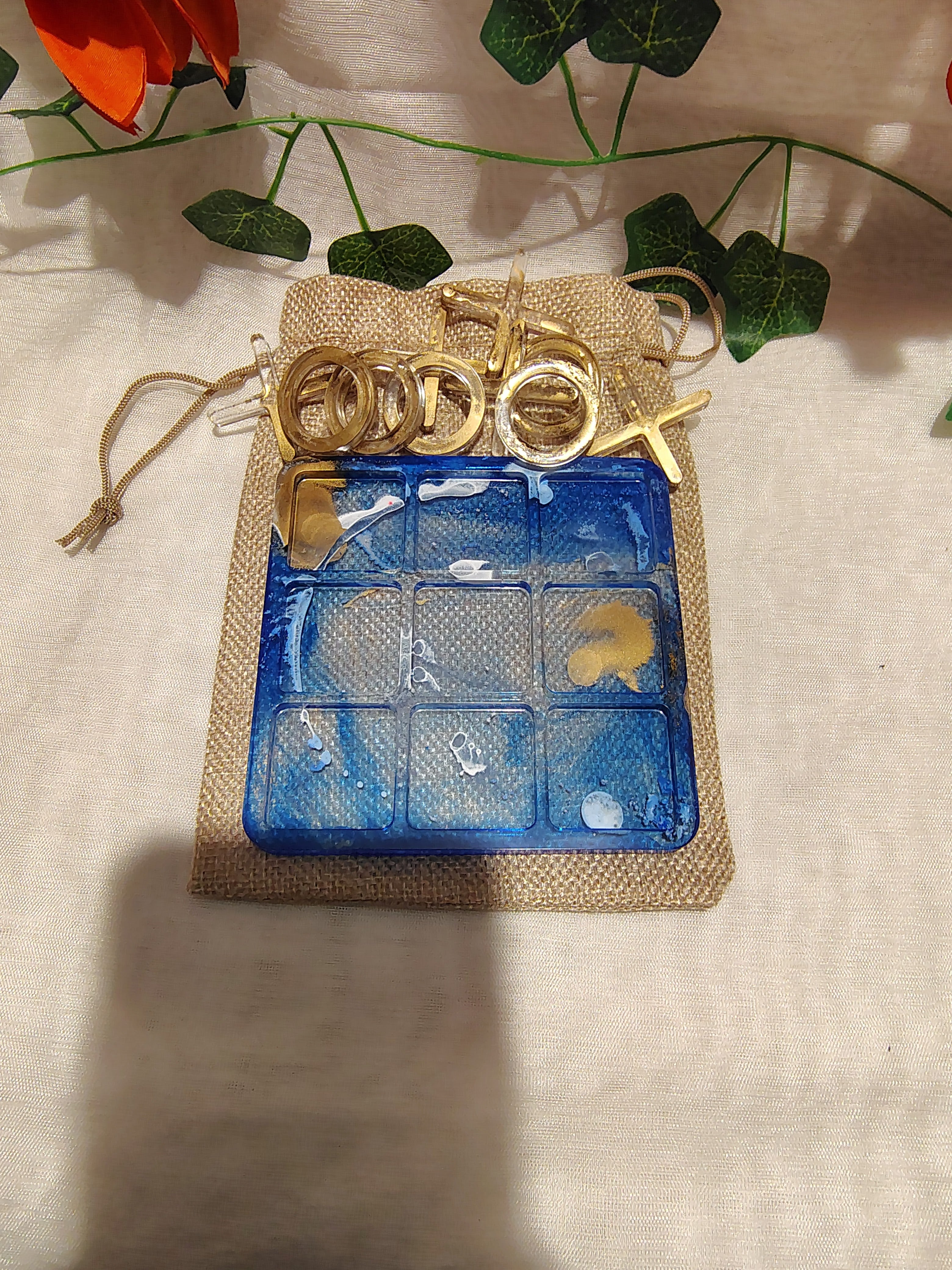 Jeu de Morpion en résine époxy fait main – Jeu décoratif et artisanal