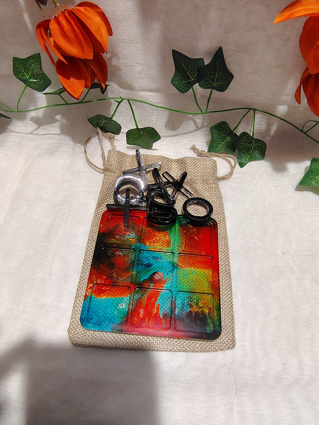 Jeu de Morpion en résine époxy fait main – Jeu décoratif et artisanal