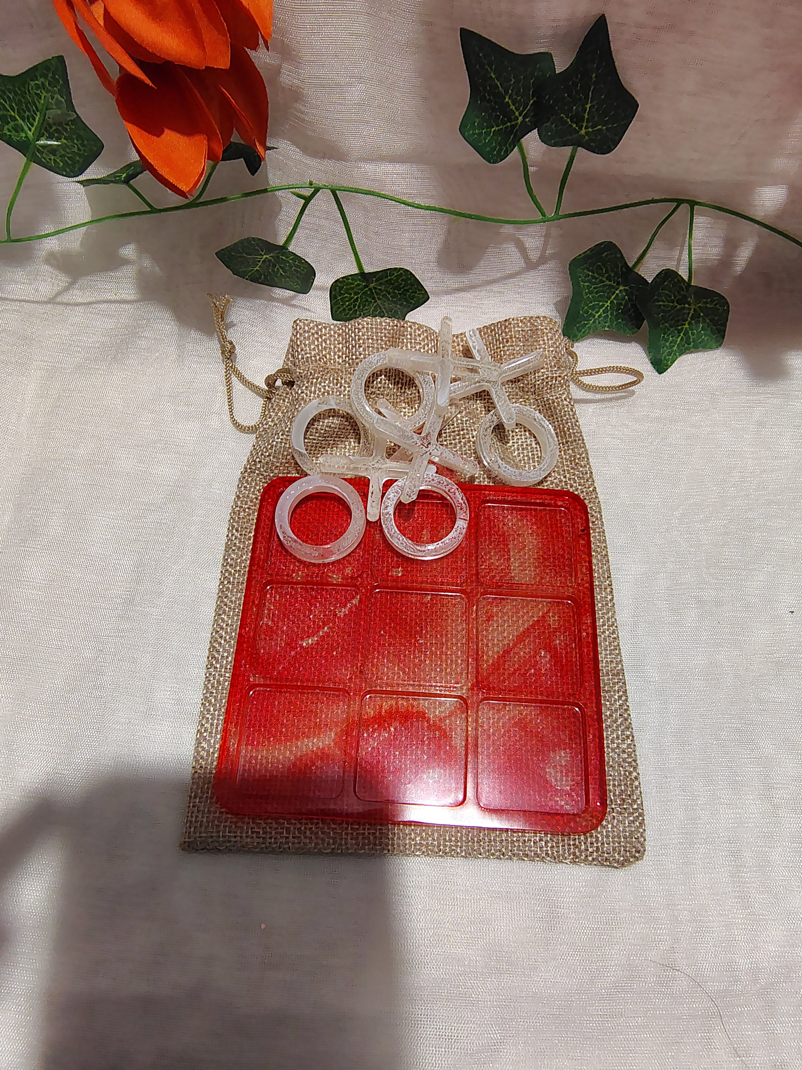 Jeu de Morpion en résine époxy fait main – Jeu décoratif et artisanal