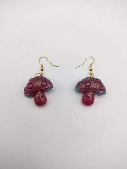 Boucles d’oreilles Champignon en résine époxy fait main – Bijou féerique artisanal