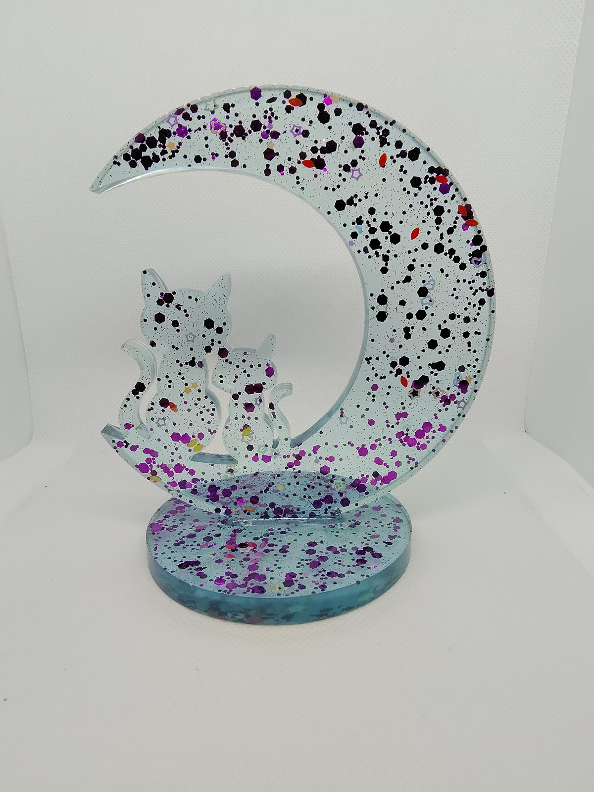 Chat Lune en Résine Époxy – Décoration Artisanale