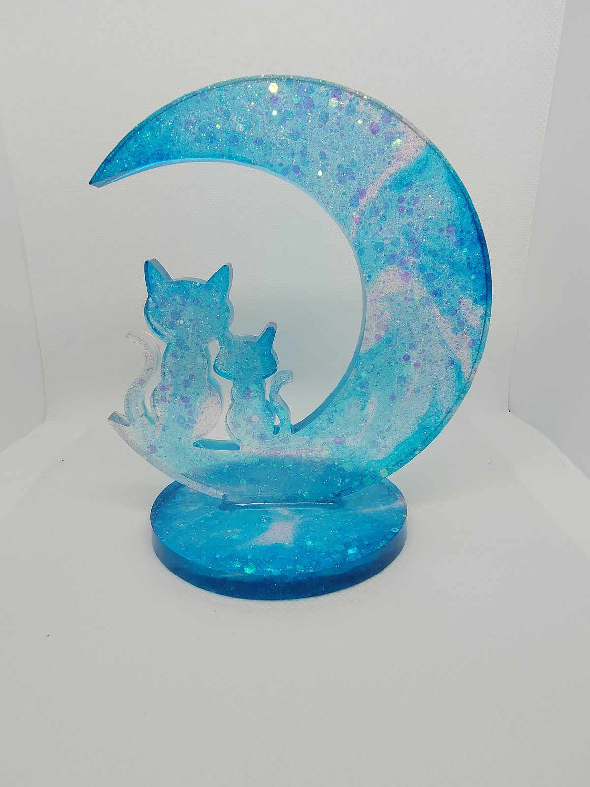 Chat Lune en Résine Époxy – Décoration Artisanale